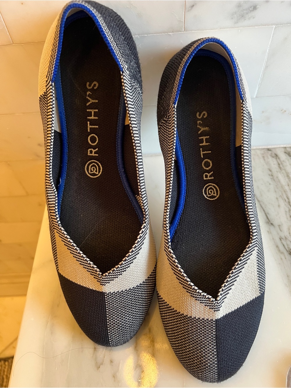 Rothy's Women's black uniform and Cream Pointed Toe Flats